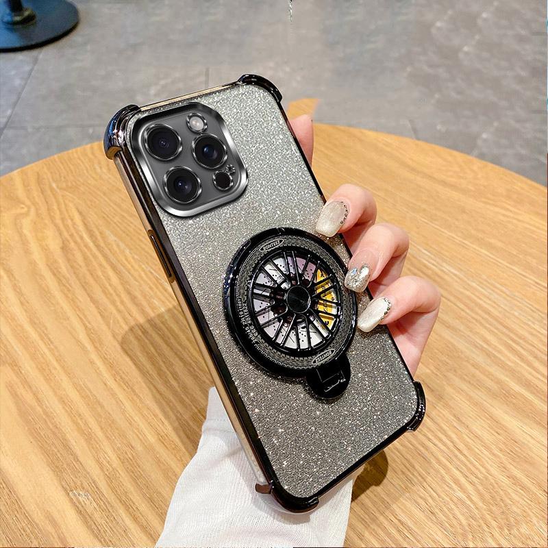 Glitter Shockproof Plating Gyro Bracket Phone Holder Case For Motorola Moto G05 G24 G14 G34 G04 G84 G54 E14 E15 G53 Stand Cover