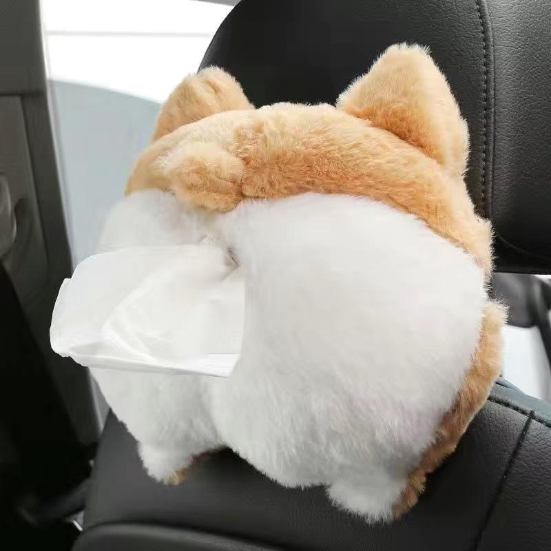 Мультяшный плюшевый автомобильный держатель для салфеток на подлокотник: Милый подвесной диспенсер для бумаги и украшение интерьера