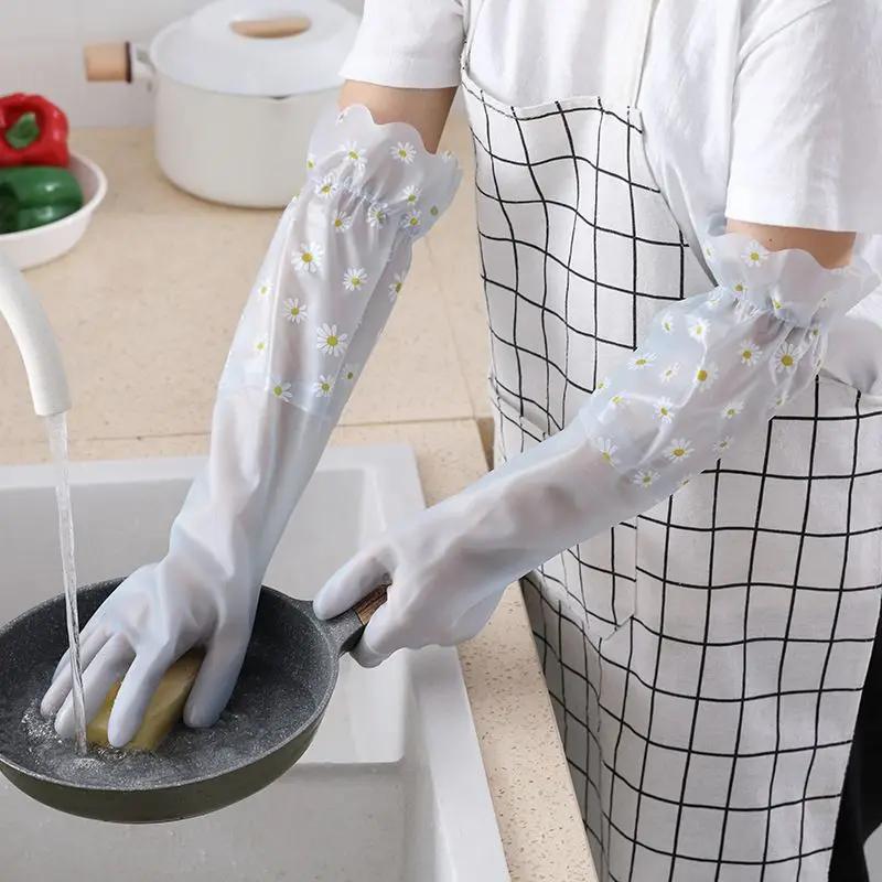 Waterproof Housework Cleaning Gloves and Can Wipe Hands Apron Set Kitchen Cleaning Latex Winter Warm Dishwashing Laundry Gloves