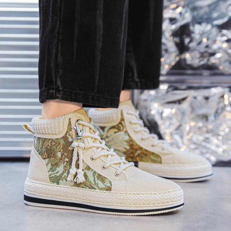 Мода 2024 года, осень, горячая повседневная обувь с толстой подошвой, модные уличные туфли с высоким верхом, дышащая парусиновая обувь, нескользящие кроссовки для мужчин