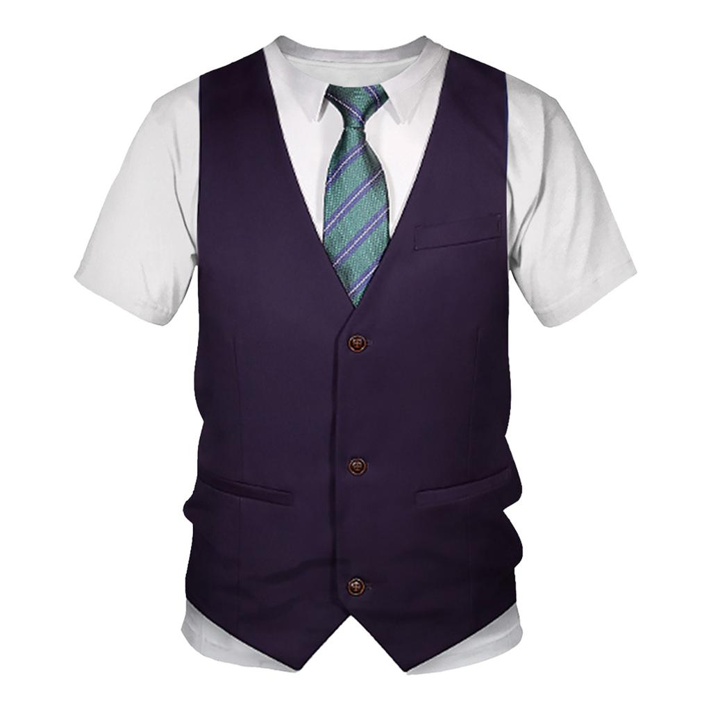 Boys Funny 3D Vest Tie Pattern Printed T Shirt Round Neck Short Sleeve Casual Top