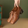 Мода Мода Высокий каблук Квадратный носок Женские туфли-лодочки Натуральная кожа Лаконичные Офисные Женские Повседневные Туфли на шнуровке Женские 2025 Весна Лето