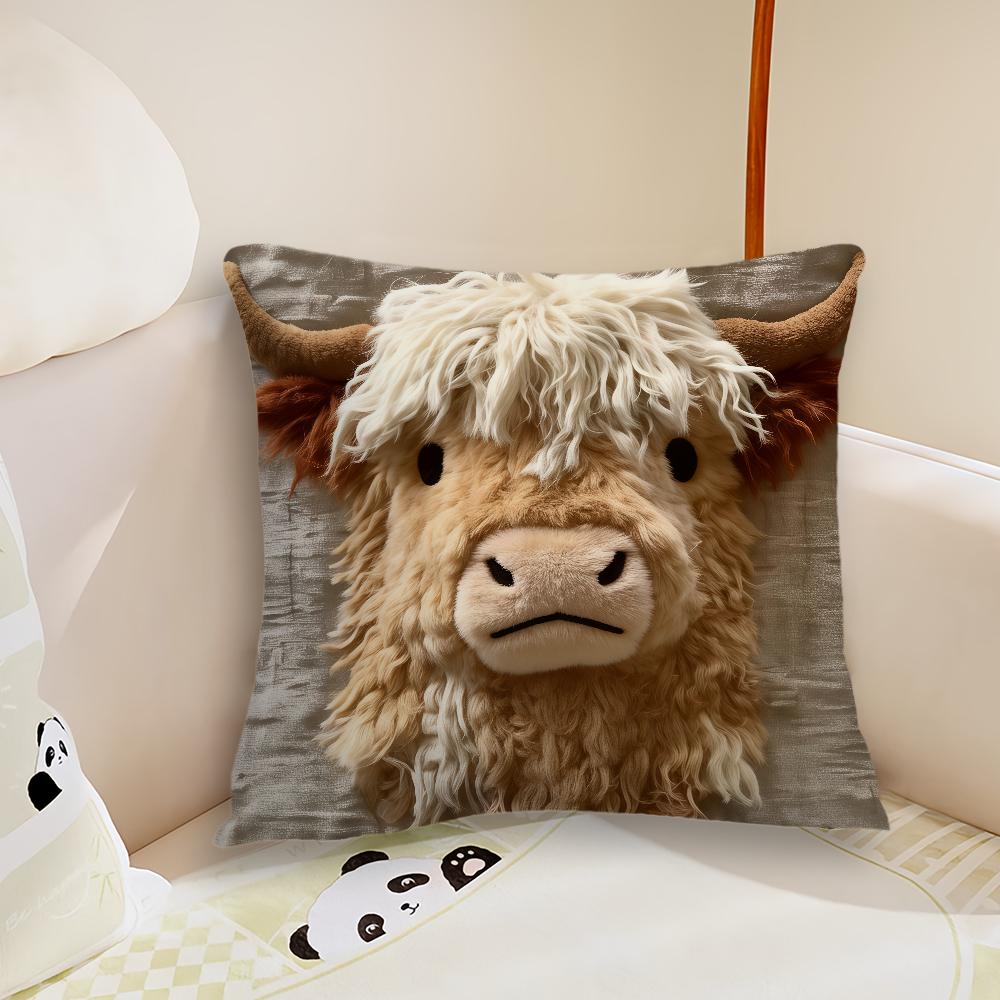 Cute Highland Cow Design cushion cover Pillow Case Plush Fabric Soft Double Sided Print Sofa Cushion Cover Throw Pillow Covers