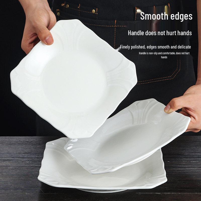 White Porcelain Square Plate for Stir-fry and Hot Dishes - Ideal for Restaurant, Hotel, or Home Use