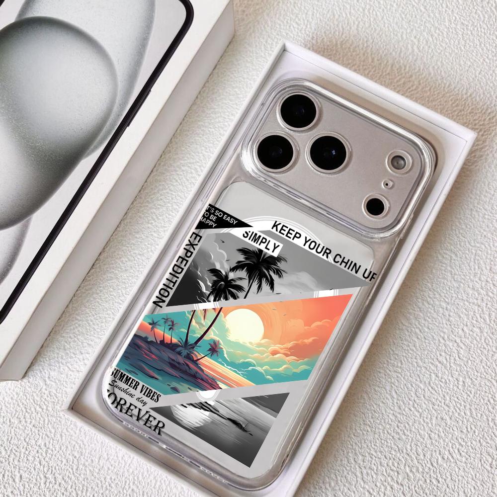 Модный Чехол-Пейзаж для iPhone 17 16 15 14 13 12 Pro Max Plus С Магнитным Кристально Чистым Корпусом Беспроводная Зарядка
