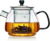 Pokaro Tea Heat-Resistant Glass Teapot, Clear, 660ml Capacity, Includes Glass Tea Strainer, Navy Blue Handle, and Lid. Stylish Glass Teapot,