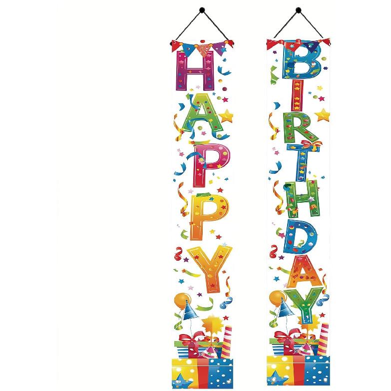 2 Pcs Colorful Birthday Party Decoration Porch Sign Door Banner Happy Birthday Hanging Banner Porch Banner for Kids Boys Girls Party Supplies Indoor