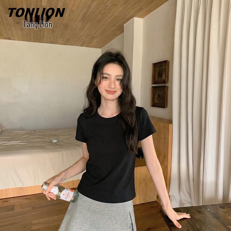 Женская однотонная облегающая футболка с коротким рукавом TonLion
