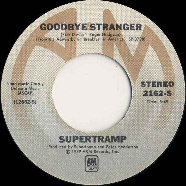 7-дюймовая пластинка SUPERTRAMP Goodbye Stranger 2162S AM Records 1979 США Рок Б/у