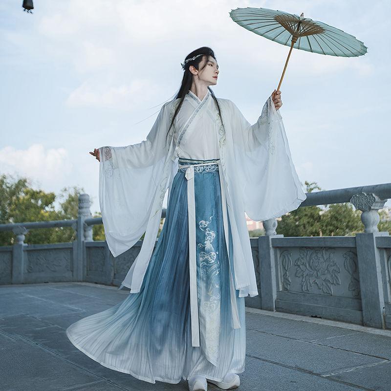 Китайская династия Вэй и Цзинь в стиле ханьфу, двухцветная градиентная юбка длиной до талии для мужчин и женщин