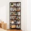 7 Tier Corner Bookshelf, Tall Corner Bookcase Strage, Large L-Shaped Bookshelf Organizer with Metal Frame & Wooden Shelves, Reversible Display Book