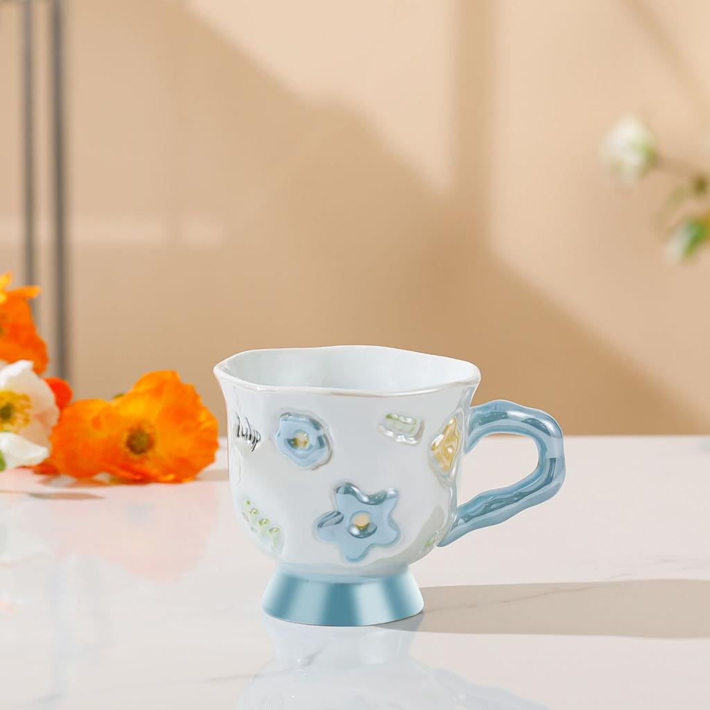 Creative Hand Colored Flower Ceramic Cup High Value Souvenir Gift Cup Large Capacity Office Coffee Cup Couple Water Cup