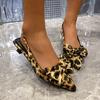 Fashion Leopard Women Mid Heels Sandals Bow Pointed Toe Heeled Shoes Sexy Fashion Pumps 2025 Trend Slingback Shallow Sandalias De Mujer