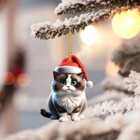 Рождественское украшение в виде кошки 2D акриловая милая кошка подвеска на елку