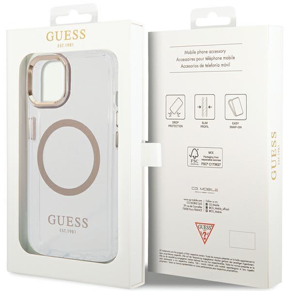 Etui do iPhone 15 Plus Guess Metal Outline MagSafe Złote