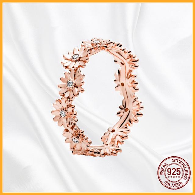 Подлинное 925 пробы стерлингового серебра штабелируемое сердце ромашка цветок сверкающее кольцо для женщин оригинальные 925 пробы серебряные кольца ювелирные изделия подарок