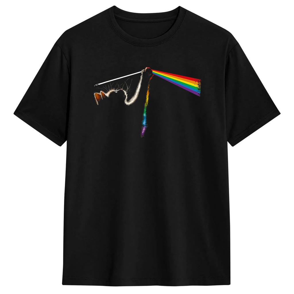 Retro Vintage Relaxed Tabby Cat Lounging On A Rainbow Tshirt Summer Streetwear T Shirts 100 Cotton Leisure Tshirt Casual Tops