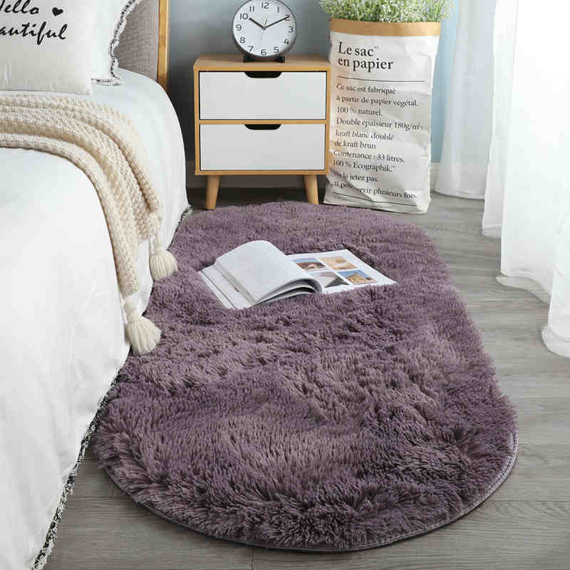 Белый Овальный Пушистый Тканевый Коврик - Мягкий и Декоративный Прикроватный или Коврик для Гостиной