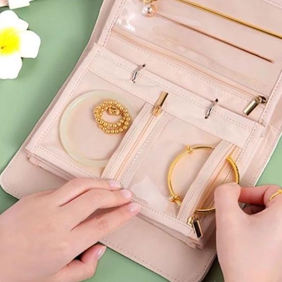 Дорожная шкатулка для украшений из искусственной кожи, многосекционный органайзер для хранения, водонепроницаемый стеганый чехол для хранения украшений