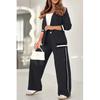 Pant Sets Women Wide Leg Pants Two Piece Set Button Coats Matching Sets Patchwork High Waist Elegant Trousers Pockets Sporty