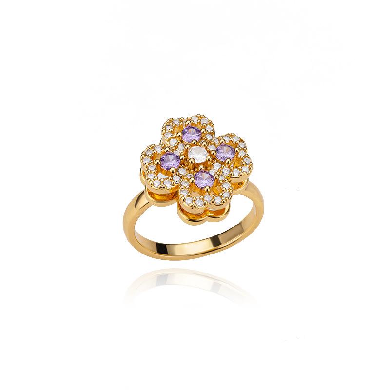 Rotatable Four-leaf Clover Love Zircon Flower Ring Creative Design Sense Free Rotation Anti-pressure Ring