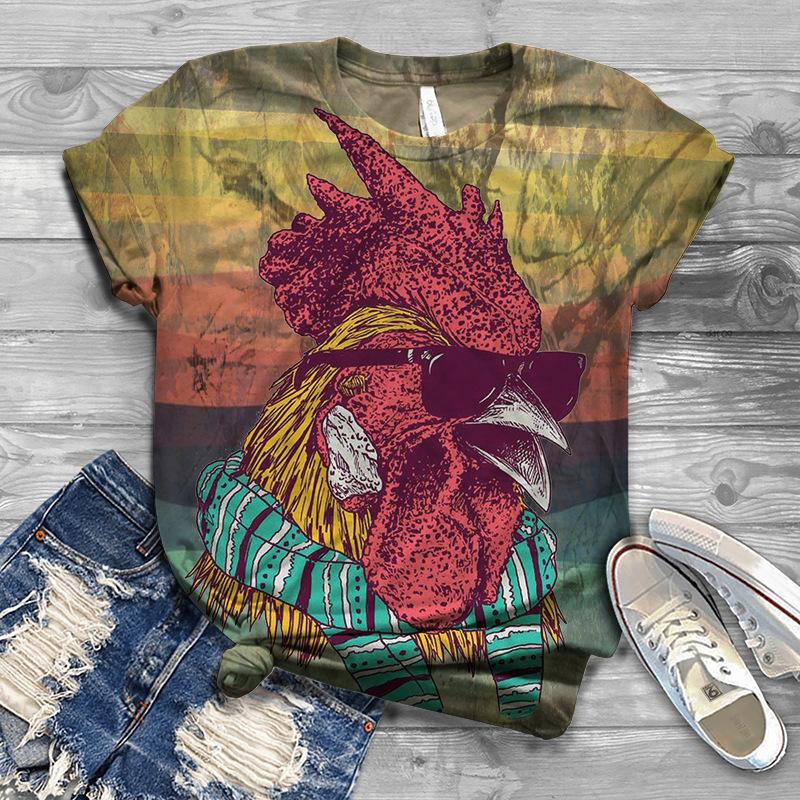 Summer Bird Pattern 3D Digital Print Women's Plus Size Fashionable Short Sleeved T-shirt