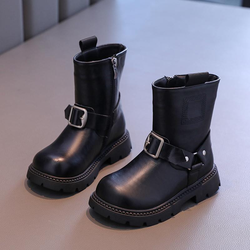 Ботинки зимние для девочки в британском стиле, простые классические, детские модные ботинки, черные, коричневые, универсальные детские хлопковые ботинки, с круглым носком, на молнии