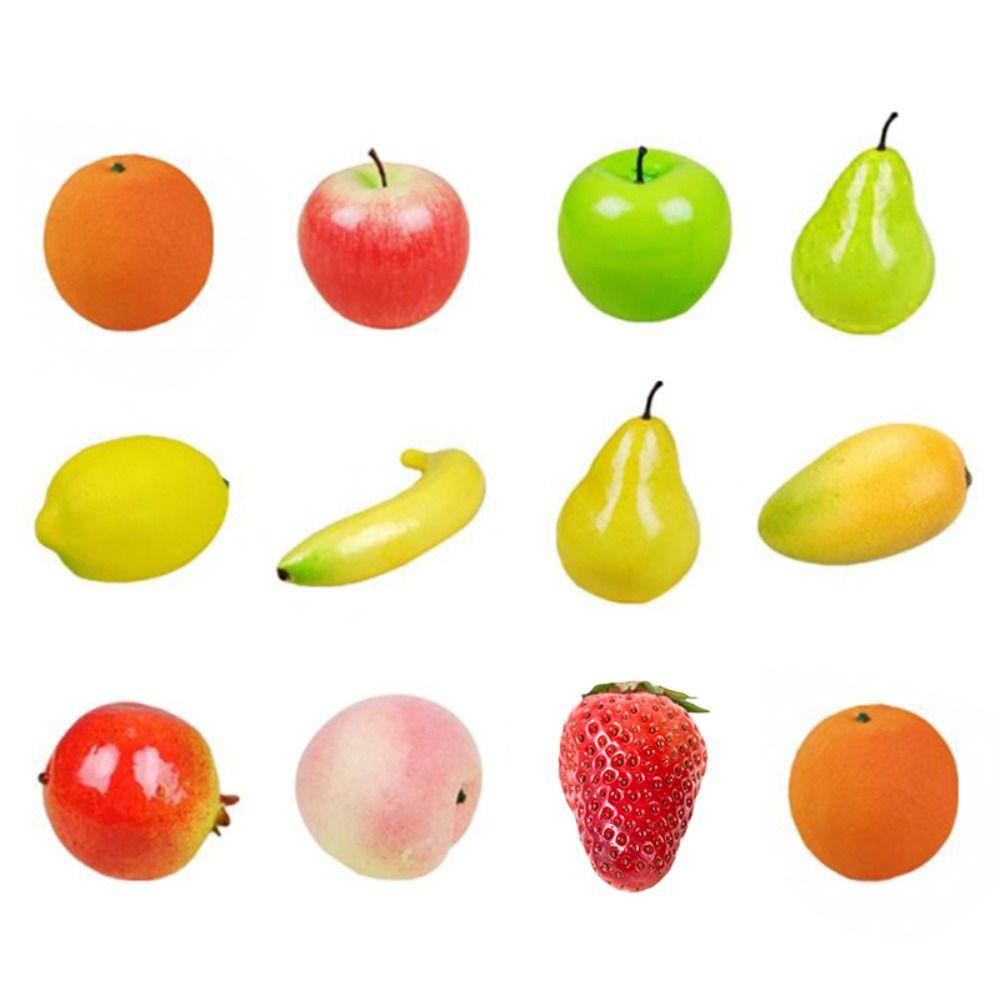 12PCS/Set Food Model Desktop Ornament Photography Props Artificial Apple Fake Peach Lemon Lifelike Orange Simulation Fruits