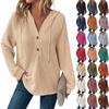 Женская мода с длинным рукавом, завязками на шнурке, капюшоном, пуговицами, V-образным вырезом, повседневная толстовка с капюшоном