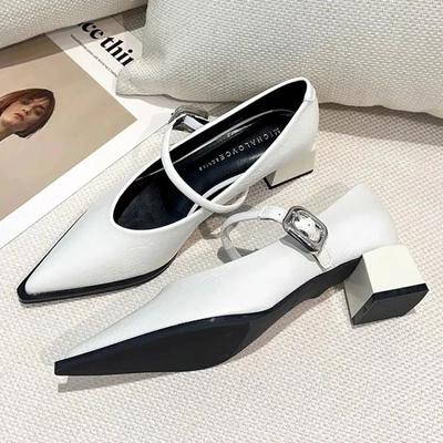 Весенний стиль, острый носок, универсальный стиль, одинарные туфли, квадратный каблук, женские туфли, средние, профессиональные, французские туфли на высоком каблуке