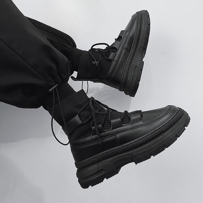 Осенне-зимние носки-ботинки 2025 Новые мужские ботильоны на платформе Черная обувь для мужчин Мех Массивные Панк Мотоциклетные ботильоны Готическая обувь