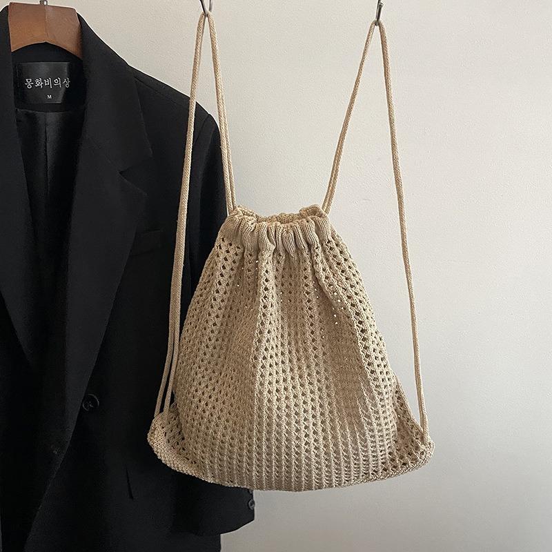 Summer Hollow Backpack Women's New Fashion Versatile Lightweight Bucket Bag Casual Versatile Literary Travel Bag