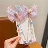 Cute Tassel Forehead Chain Mermaid Pearl Bow Accessories Fashion Hair Clip  for Children