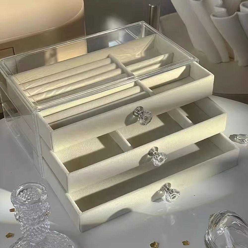 High-Capacity Drawer Storage Box Transparent Earrings Necklaces Storage Desktop Use