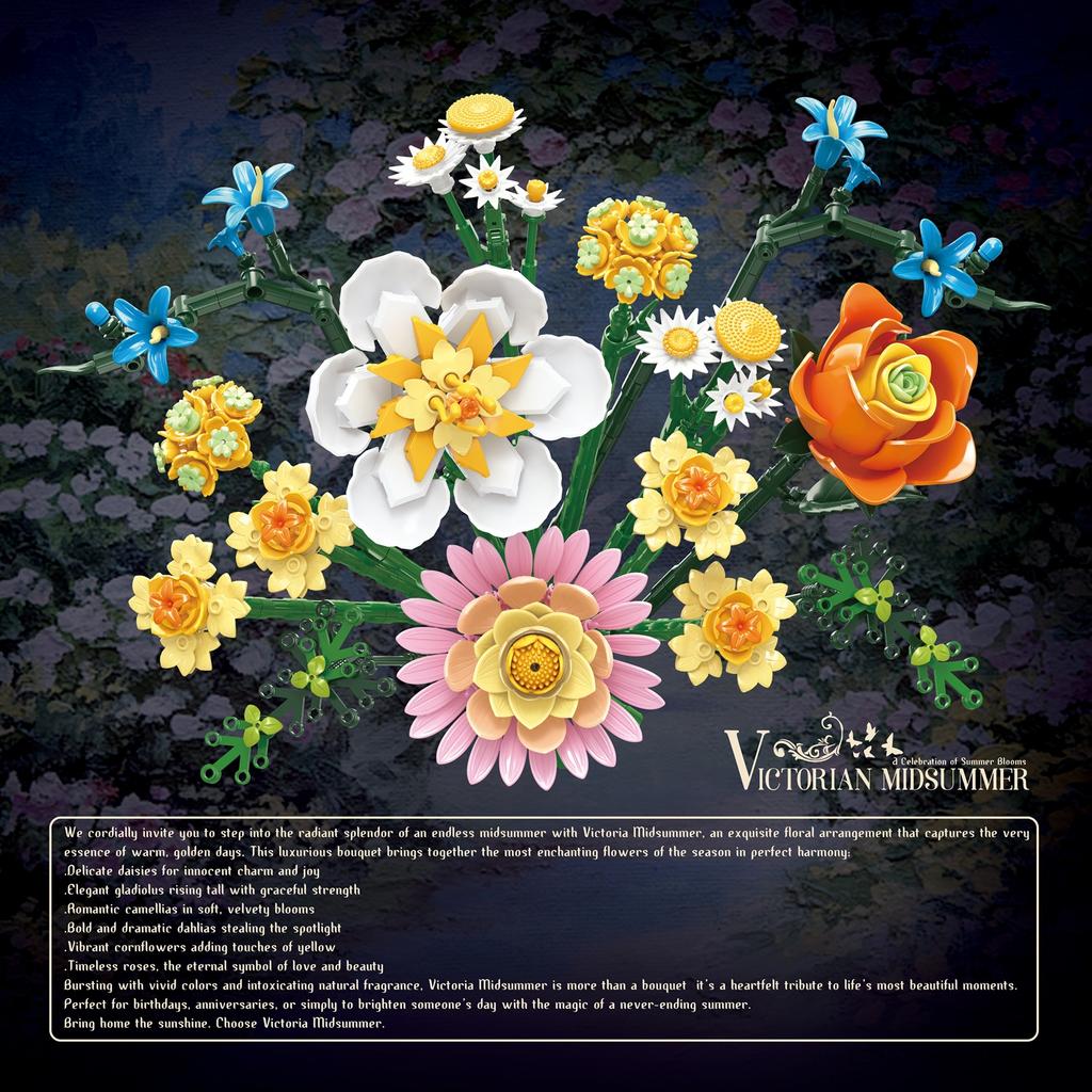 620 Pcs Victoria Midsummer Series Building Blocks Eternal Bouquet Moc Model Toy Kid'S Diy Toy Mother'S Day/Valentine'S Day Gifts
