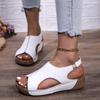 Fashion Women's Med Heels Platform Sandals 2024 Summer Peep Toe Casual Clogs Shoes Woman Pu Leather Wedges Roman Sandalias Mujer