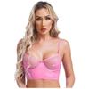 Womens Mesh Underwire Push Up Bra Balconette Bustier Wet Look Crop Top Back Zipper Lingerie