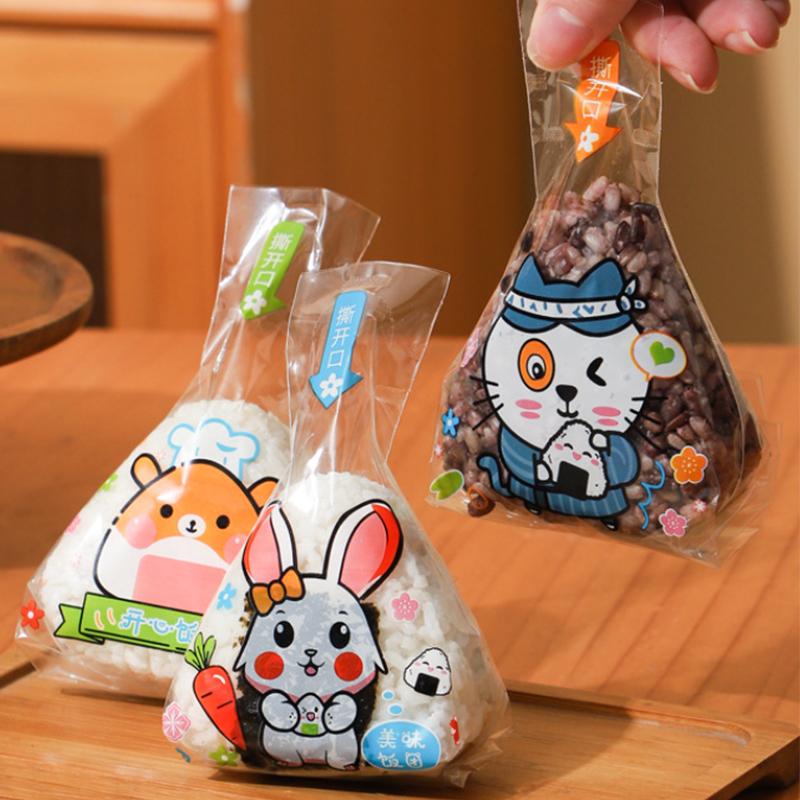 100 шт., симпатичный мультяшный треугольный пакет для упаковки рисовых шариков, водоросли, онигири, суши, инструменты, принадлежности для бэнто