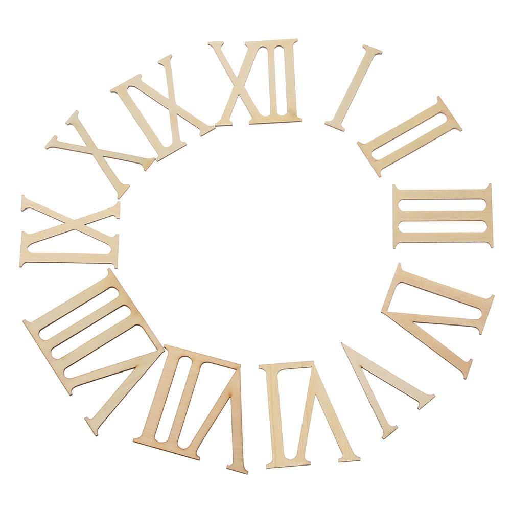 12pcs/set Home & Garden Home Decorations Laser Cut Wooden Roman Numerals Wood Chip Clock Accessories