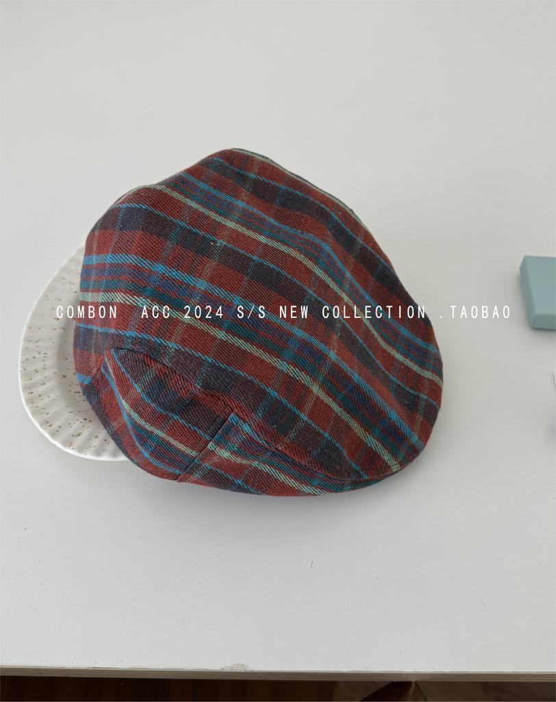 Клетчатая шляпа вперед детская осенне-зимняя ретро клетчатая берет милая кепка повседневная нишевая рабочая шляпа