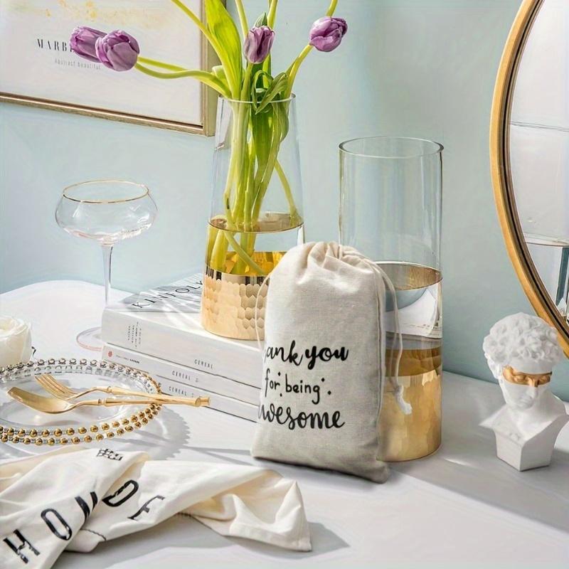 5/10pcs Canvas Drawstring Bag, Birthday Party, Holiday, Wedding Decoration Gift, Letter Print, Drawstring Drawstring, Drawstring Bag