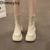 Fashion Autumn Chunky Women Slim Short Boots Fashion Back Zippers Thick Heel Ankle Booties Street Style Female Shoes
