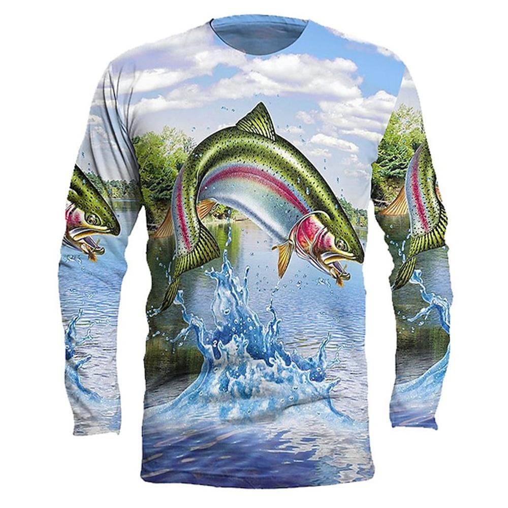 Футболка для рыбалки с 3D-печатью Мужские футболки Осенние рубашки с длинным рукавом Оверсайз футболка Повседневная мужская одежда С круглым вырезом Мужская одежда