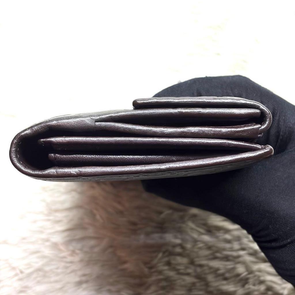 Used Beautiful condition GUCCI long wallet, Shima, logo plate, GG, GG pattern, dark brown