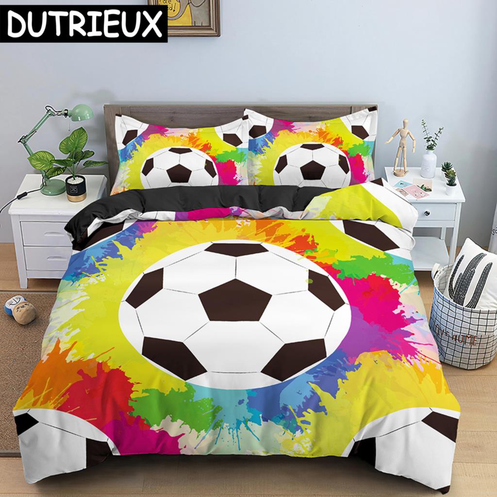 Пододеяльник с 3D-футболом, двуспальный комплект постельного белья, 2/3 предмета, наволочка с застежкой-молнией, полиэстеровый чехол размера King Size