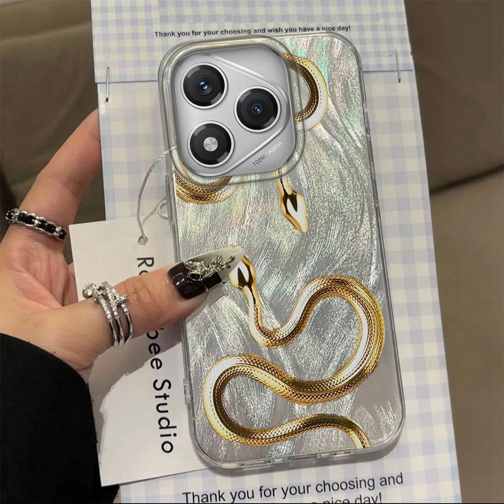 Золотой чехол для телефона с текстурой пера и змеиным принтом для Honor 400 200 Smart Pro Magic7 6 5 Lite X9a X9c X8b X8a X8c X7c Задняя крышка-накладка