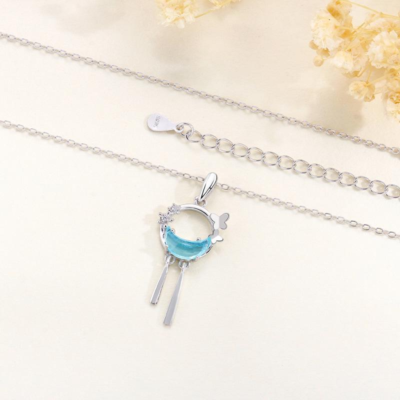 Women's Starry River Butterfly Tassel Necklace: S925 Sterling Silver with Star, Moon, and Zircon Accents