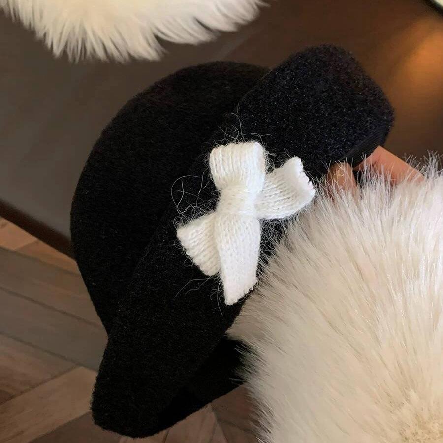 Богатая дочь бант цилиндр шляпа женская французский маленький ароматный темперамент ретро шерстяное лицо маленькая теплая панама