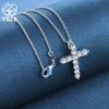 925 Sterling Silver AAA Zircon Cross Pendant Necklace Jewelry