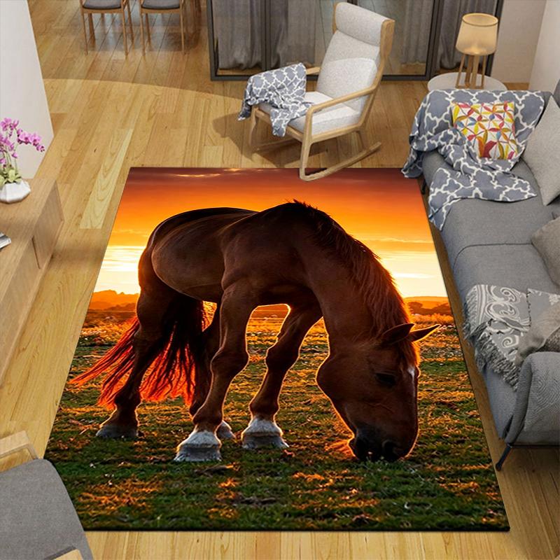 1Pc Horse Sunset Rug, Office Carpet Indoor Outdoor Doormat, Non-Slip Soft, Living Room, Christmas Halloween Gift. M928349